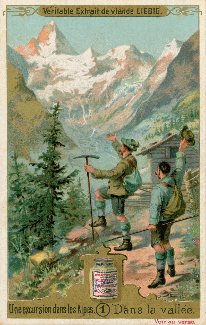 Cena de uma excursão nos Alpes: no vale (cromolitografia) de European School