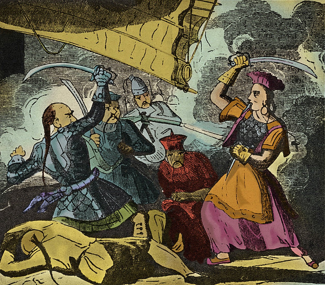 Shing Shi ou Ching Shih (morreu em 1844). Mulher pirata chinesa do século XIX. Ela comandou uma verdadeira frota com a qual derrotou o Almirante Kwo Lang. de European School