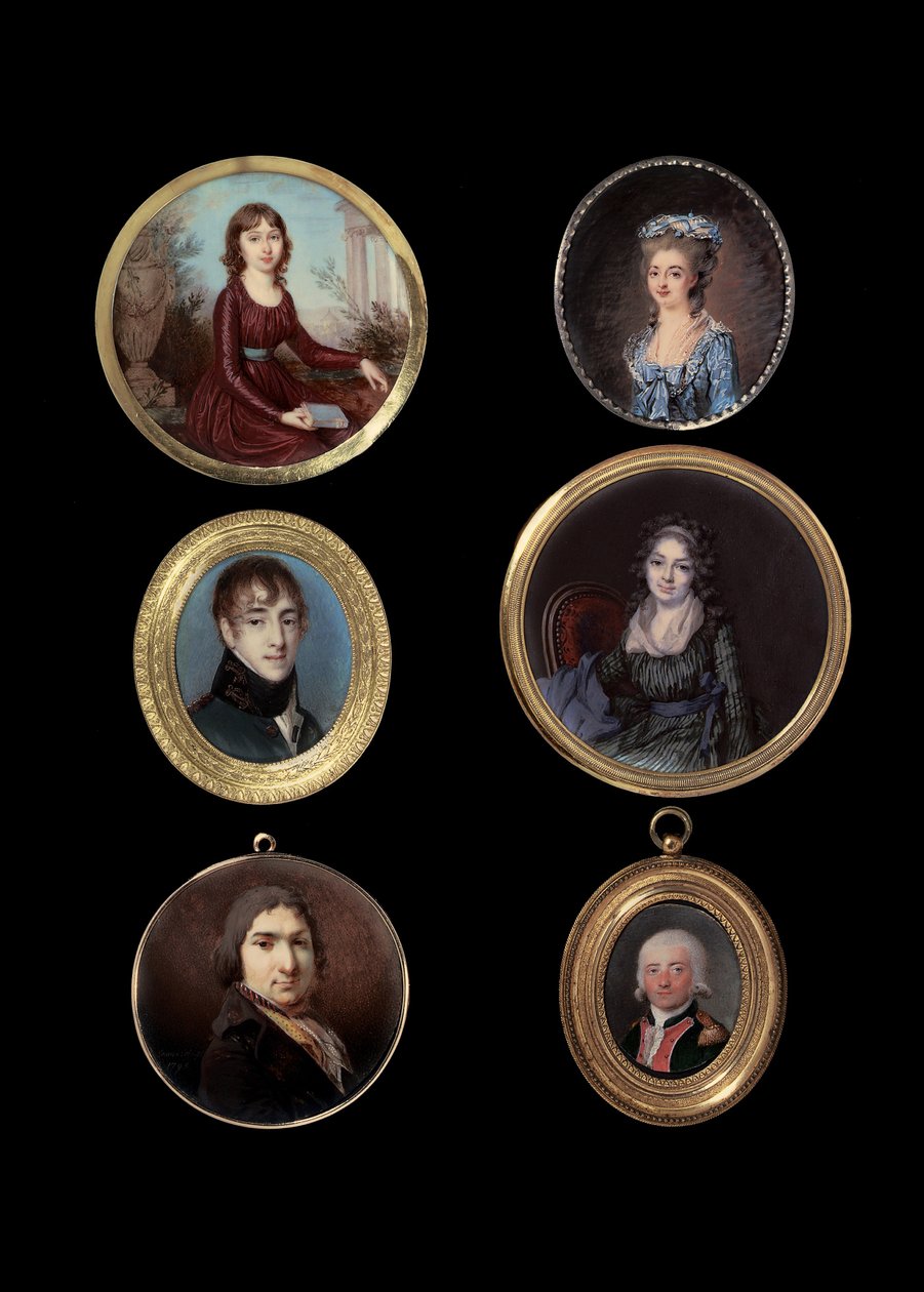 Seis miniaturas de vários artistas (aquarela sobre marfim) de European School
