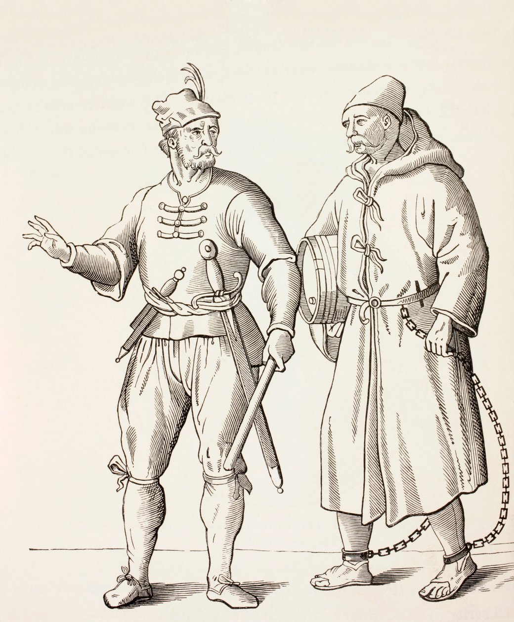Soldado de galé do século 16 com um escravo de galé, c.1880 de European School