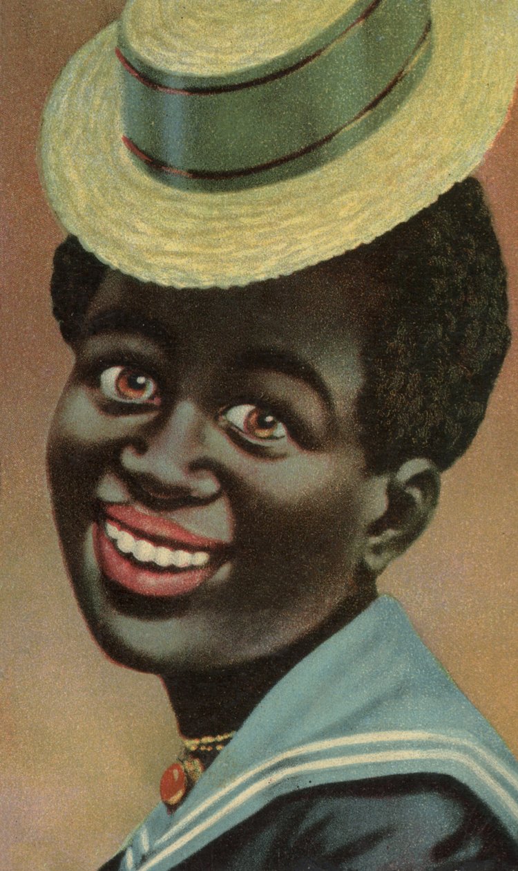Africano sorridente num fato de marinheiro (litografia a cores) de European School