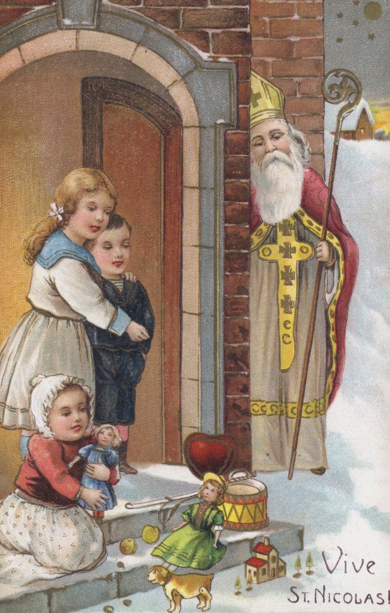 Cartão do dia de São Nicolau (cromolitografia) de European School