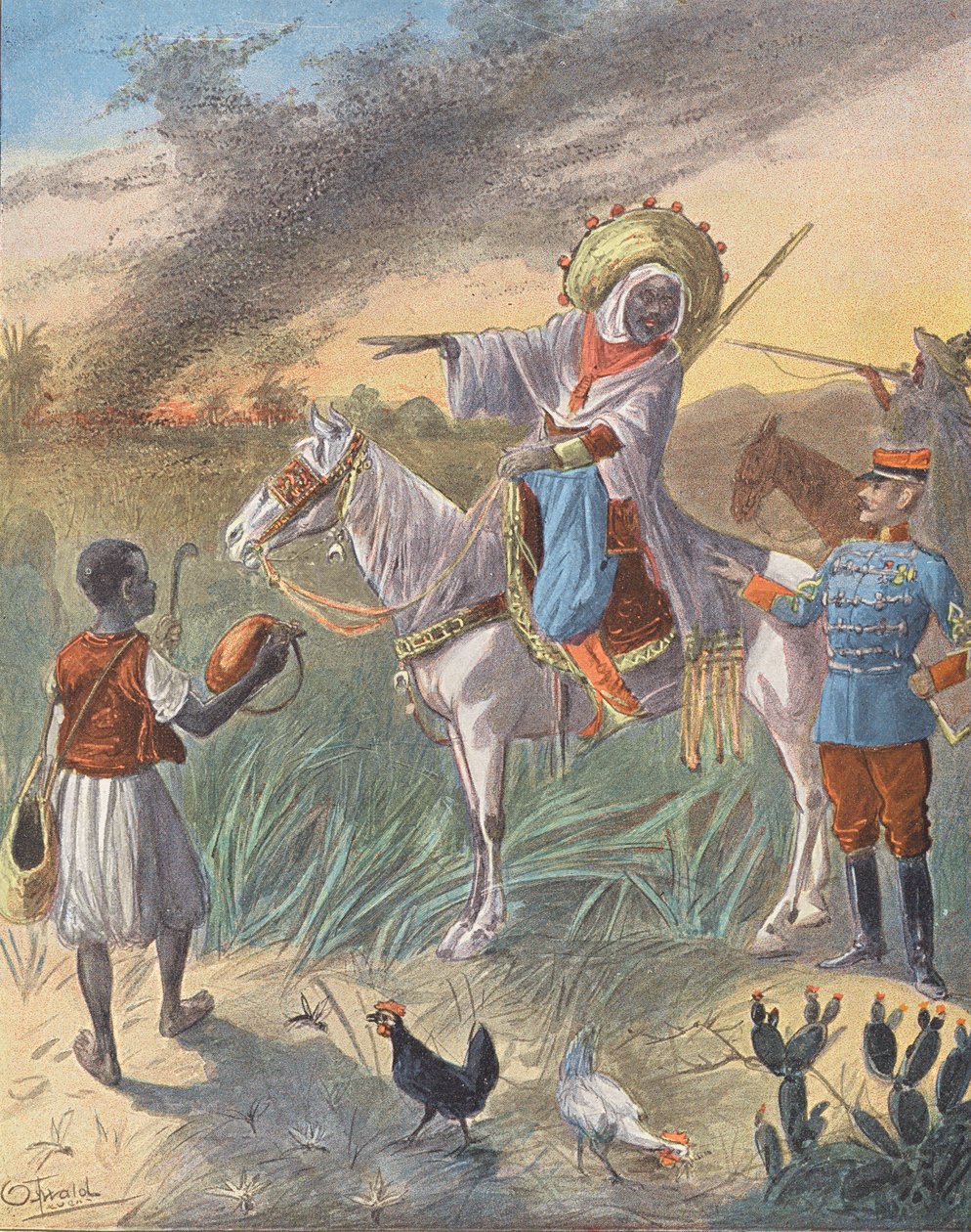 Enxame de gafanhotos em África (litografia a cores) de European School