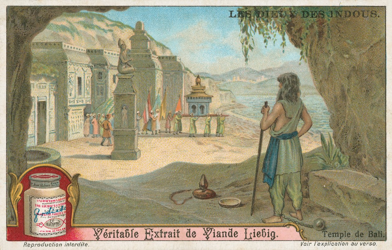 Templo de Bali, cartão Liebig, início do século XX (cromo) de European School