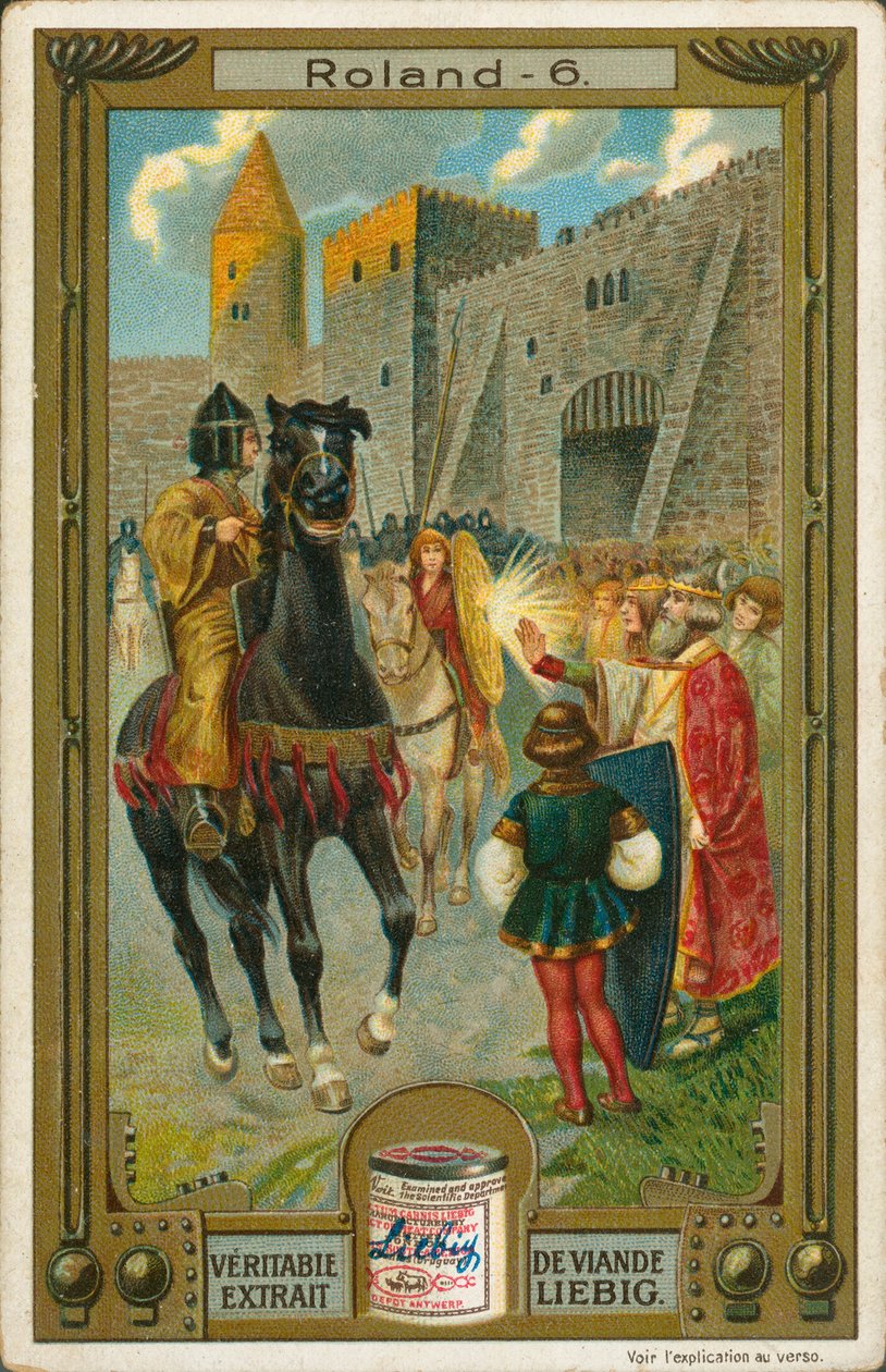 A história de Roland, cartão Liebig, início do século XX (cromo) de European School
