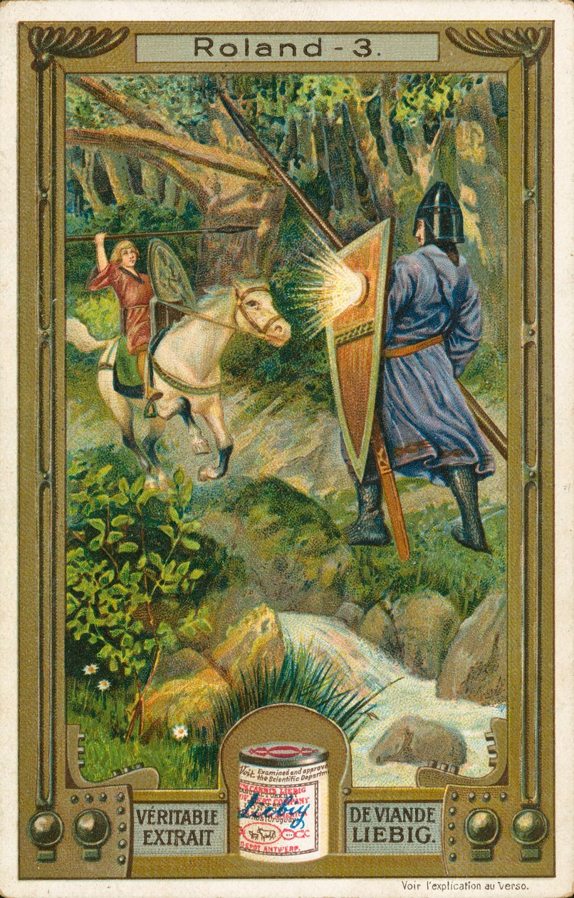 A história de Roland, cartão Liebig, início do século XX (cromo) de European School