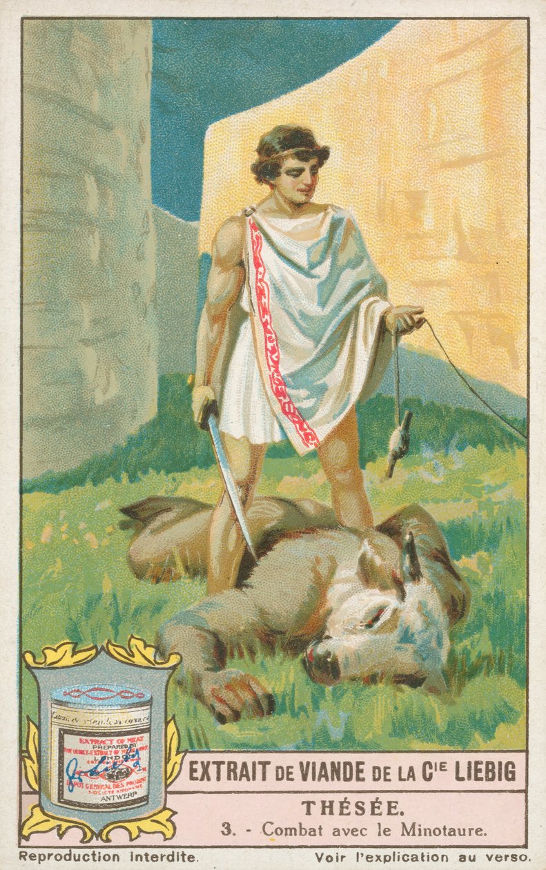 Teseu, cartão Liebig, início do século XX (cromo) de European School