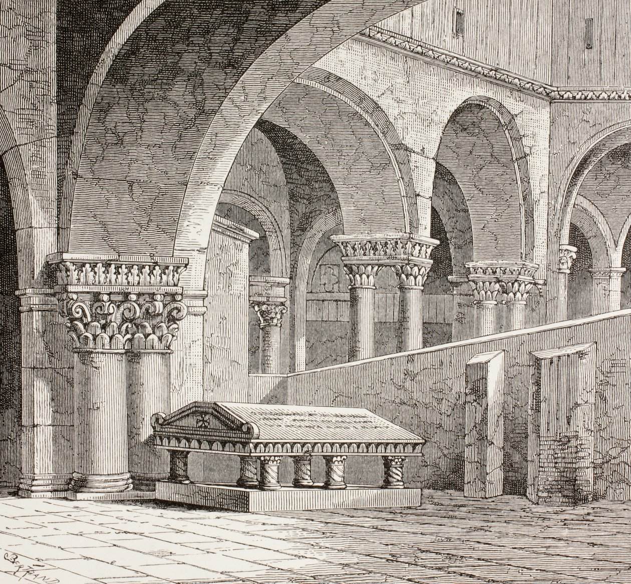 Túmulo de Godfrey de Bouillon na Igreja do Santo Sepulcro, em Jerusalém, c.1880 de European School