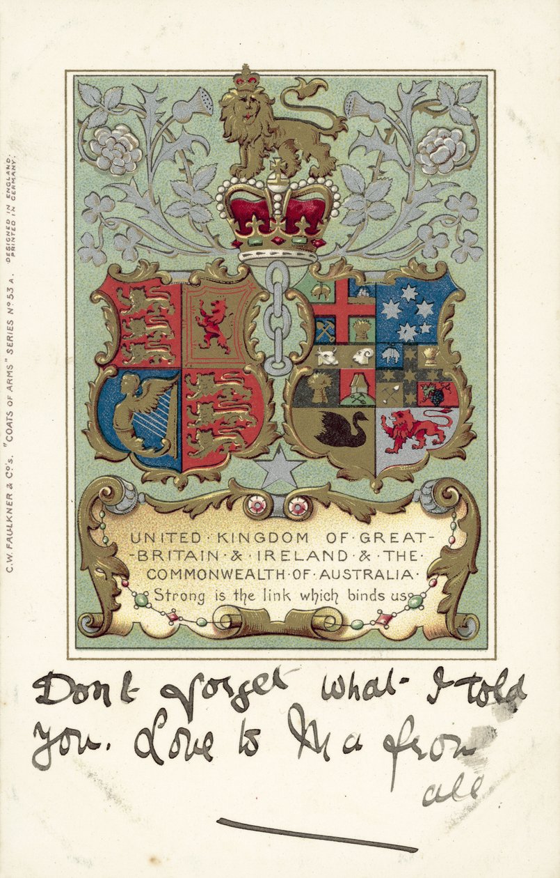 Reino Unido da Grã-Bretanha e Irlanda e Commonwealth da Austrália (litografia a cores) de European School