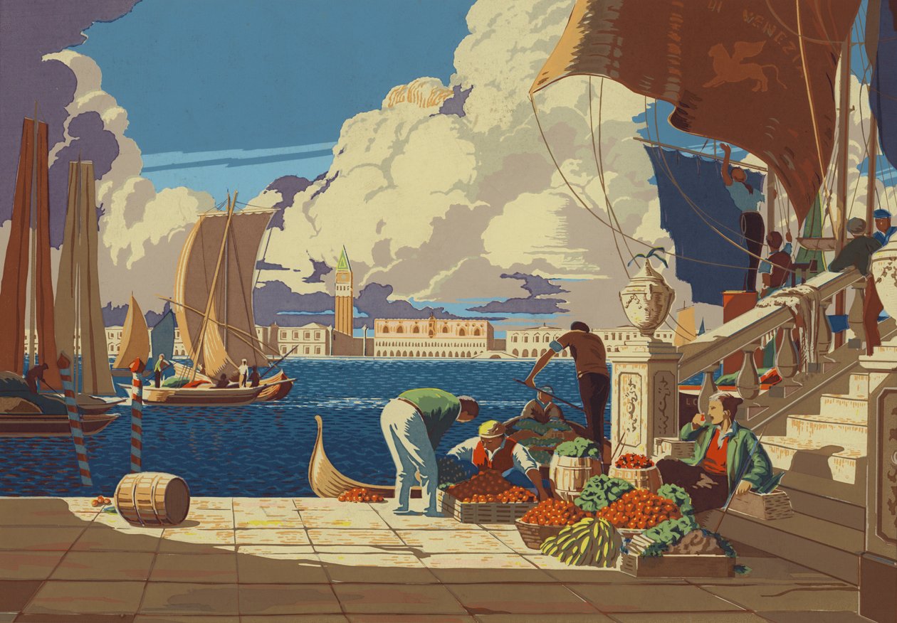 Veneza, com vista para a lagoa de São Marcos (litografia a cores) de European School