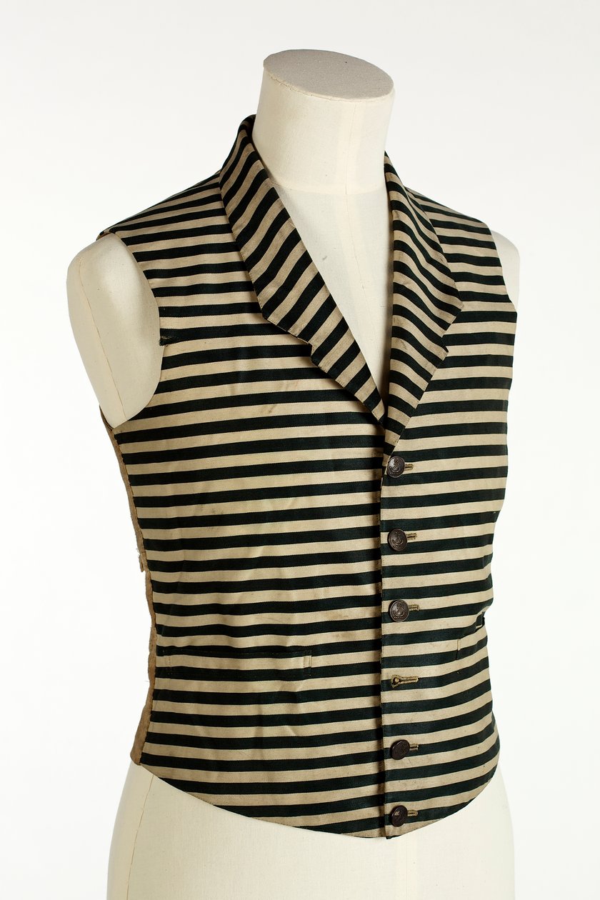 Colete com faixas horizontais verde-escuro e branco, c.1800-50 (seda e lã) de European School