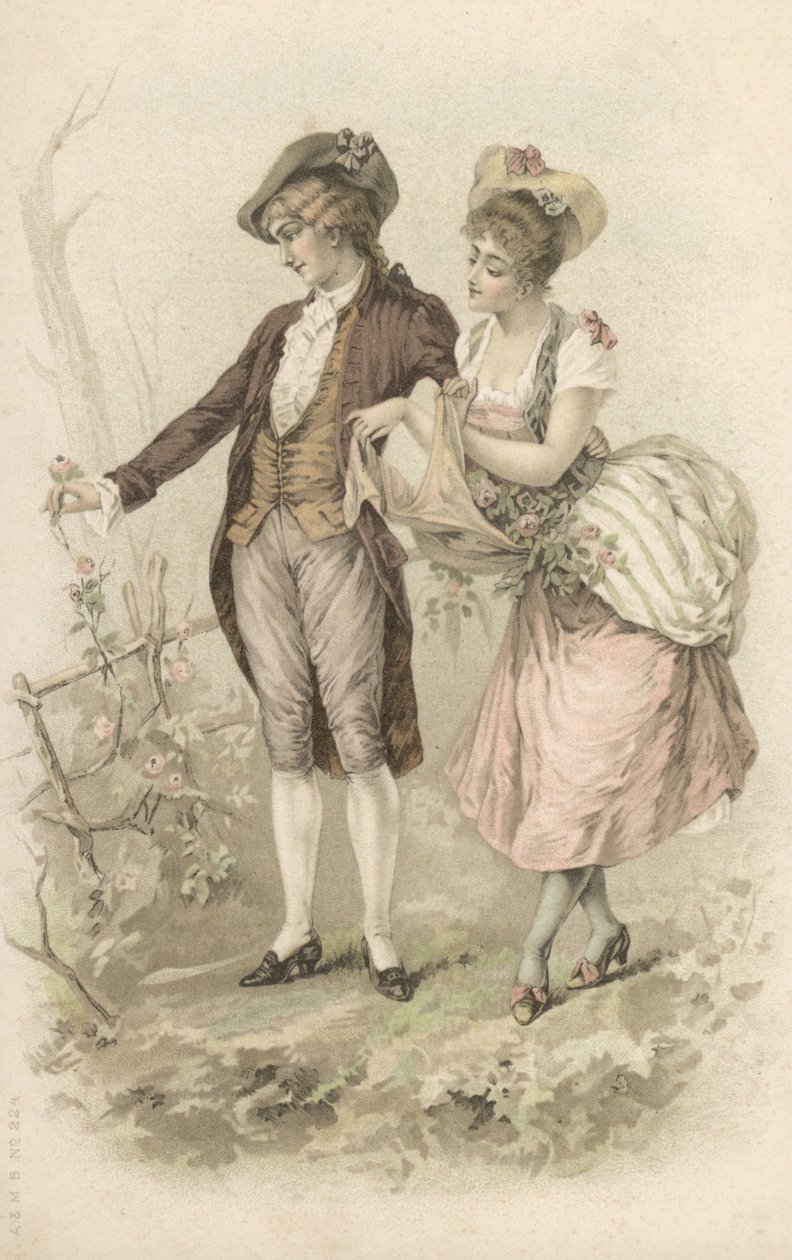 Casal de caminhantes (litografia a cores) de European School