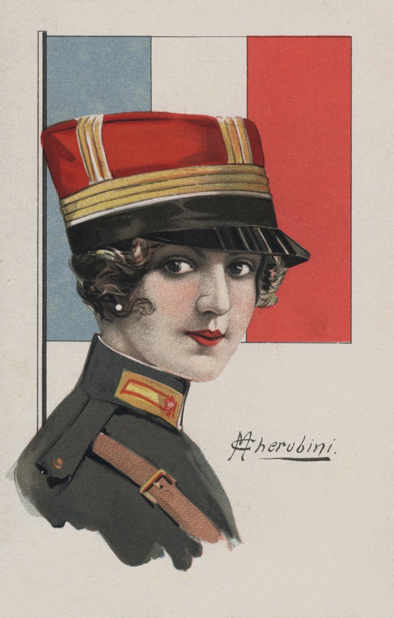 Mulher de uniforme, França (litografia a cores) de European School