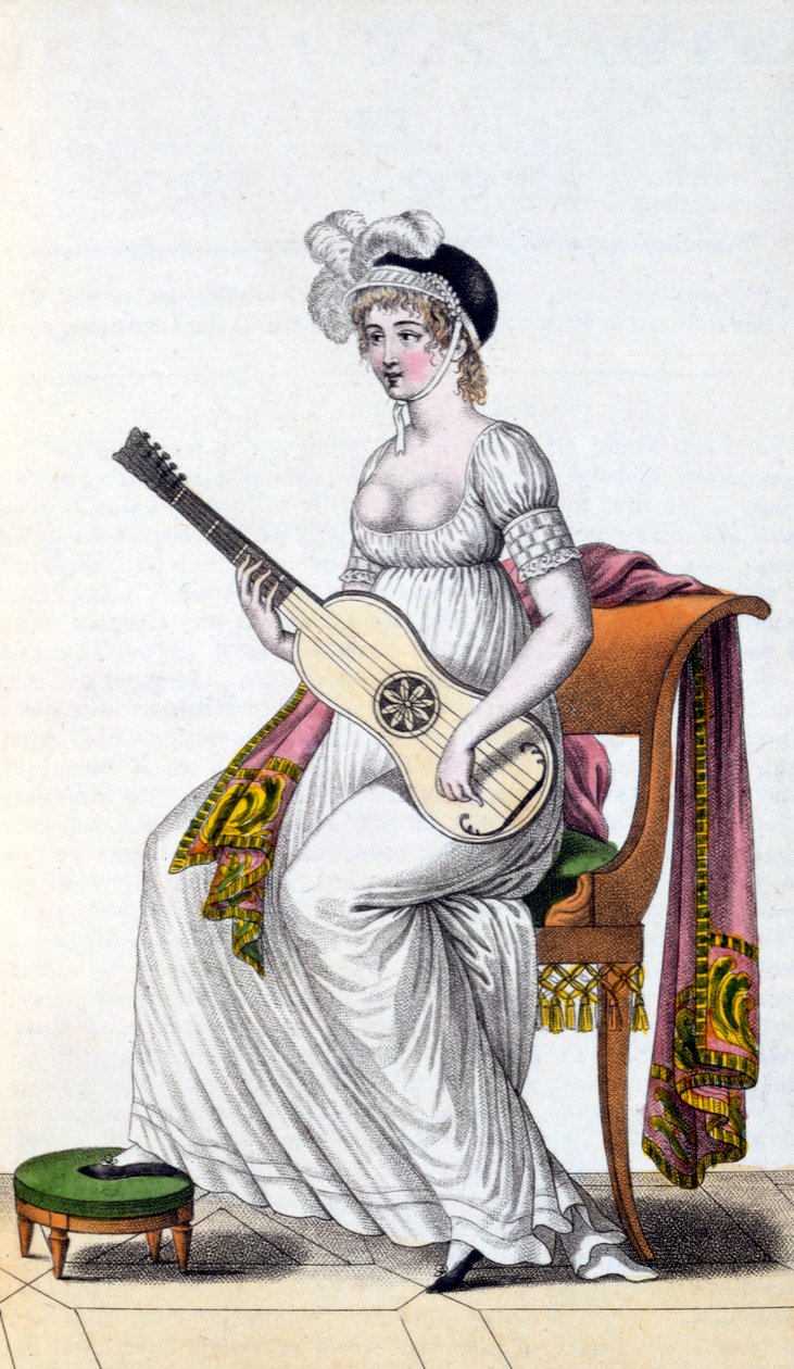 Mulher, com, guitarra, tarde, 18º século de European School