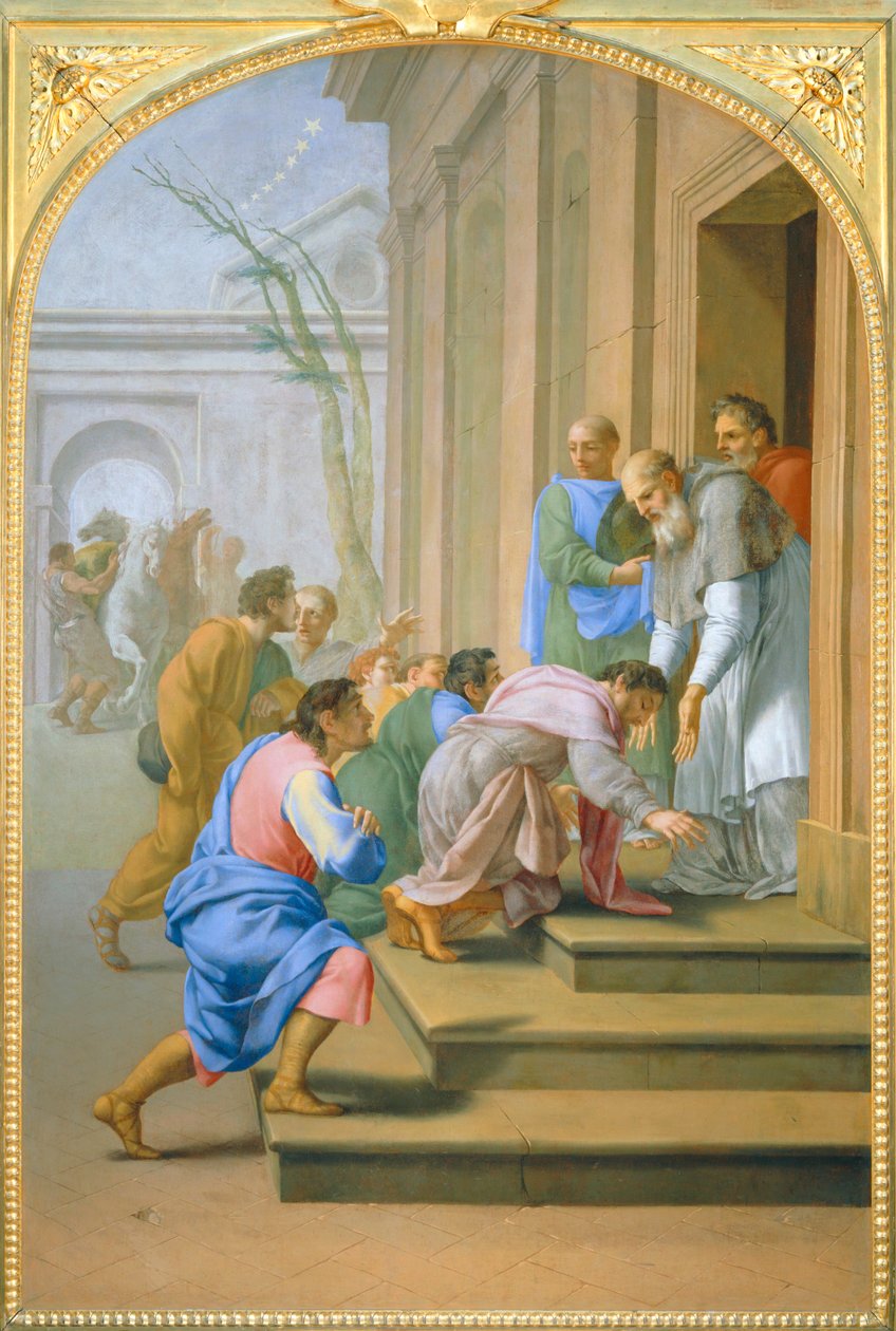 Arrivee de saint Bruno à Grenoble chez saint Hugues - A chegada de São Bruno a Grenoble em casa de São Hugues ... de Eustache (studio of) Le Sueur