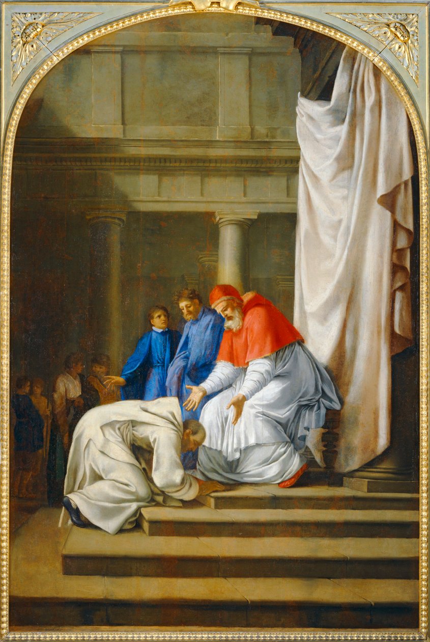 Saint Bruno aux pieds du pape Urbain II - São Bruno aos pés do papa Urbano II. 1645-1648 ... de Eustache (studio of) Le Sueur