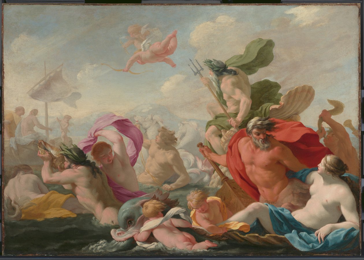 Meeresgötter huldigen der Liebe de Eustache Le Sueur