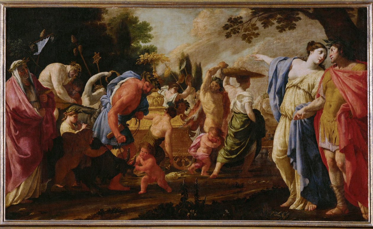 Poliphile assiste au triomphe de Bacchus - Polifilo assiste ao triunfo de Baco ... (pintura sobre tela) de Eustache Le Sueur
