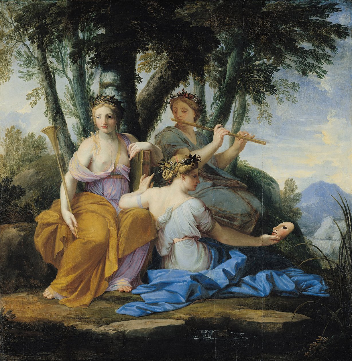 As Musas, Clio, Euterpe e Thalia, c.1652-55 (óleo no painel) de Eustache Le Sueur