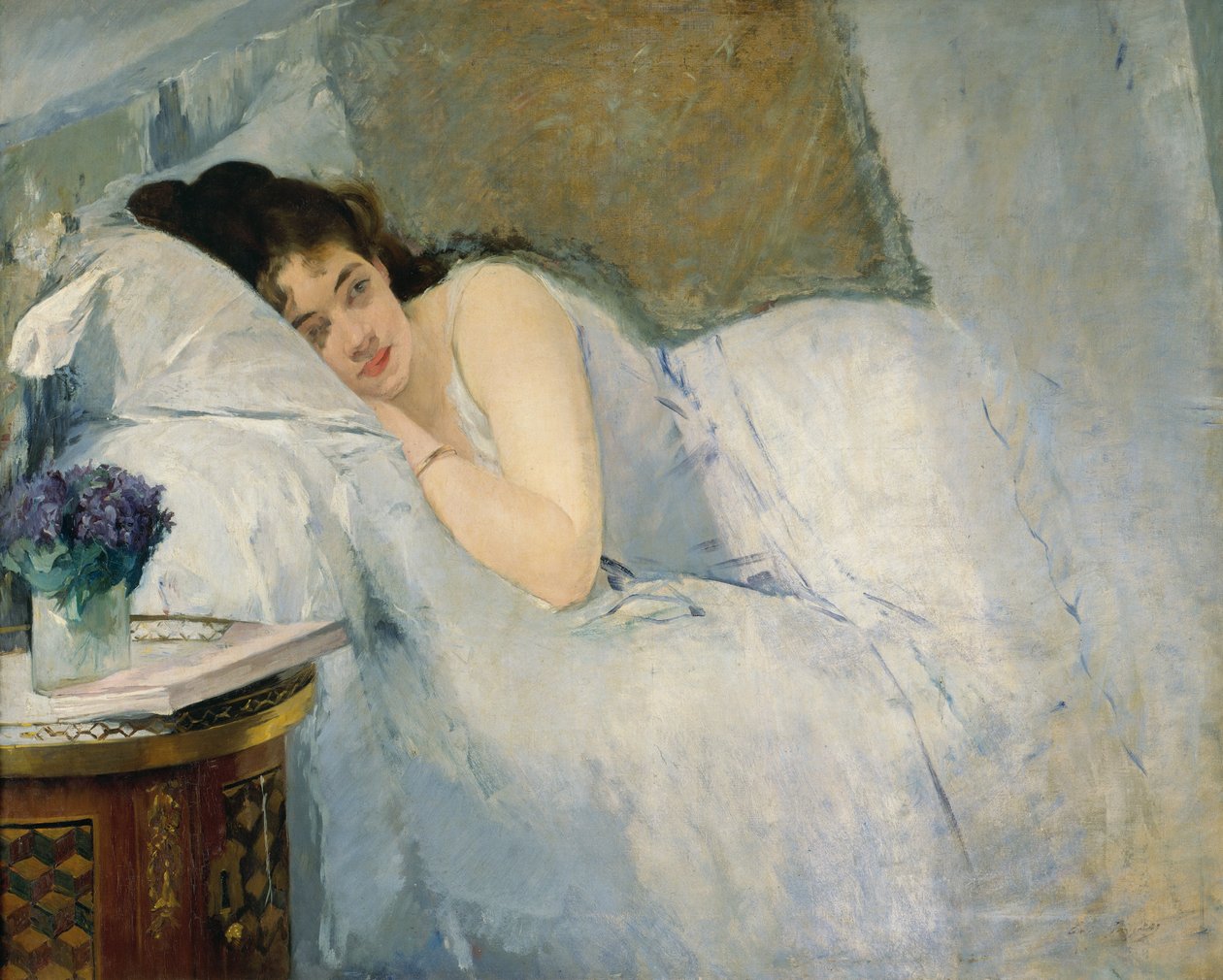O despertar da rapariga, c.1877-78 (óleo sobre tela) de Eva Gonzalès