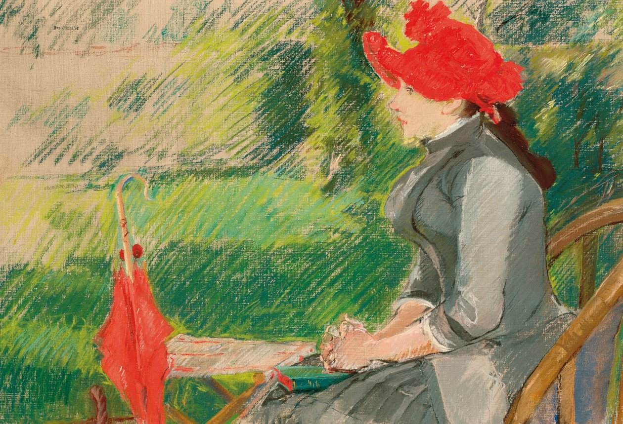 Leitura no jardim; ou mulher de chapéu vermelho, c. 1880-1882 de Eva Gonzalès