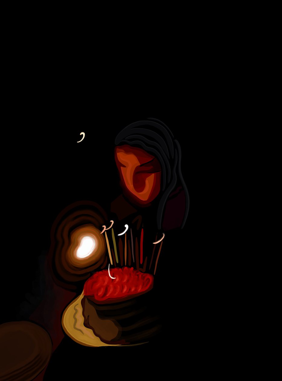 Ava soprando velas (arte digital) de Evan Sklar