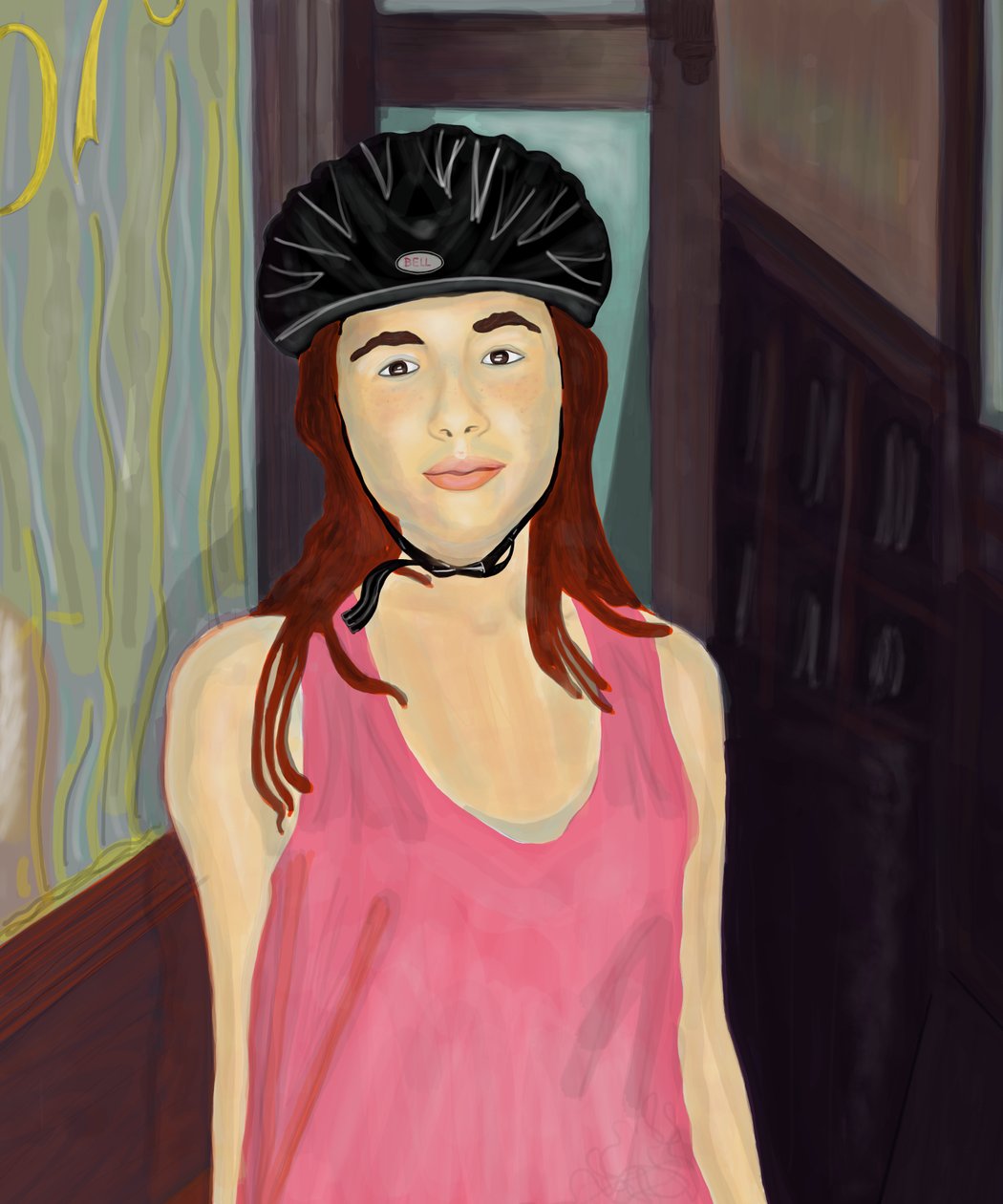 Ava com capacete de bicicleta, Brooklyn (arte digital) de Evan Sklar
