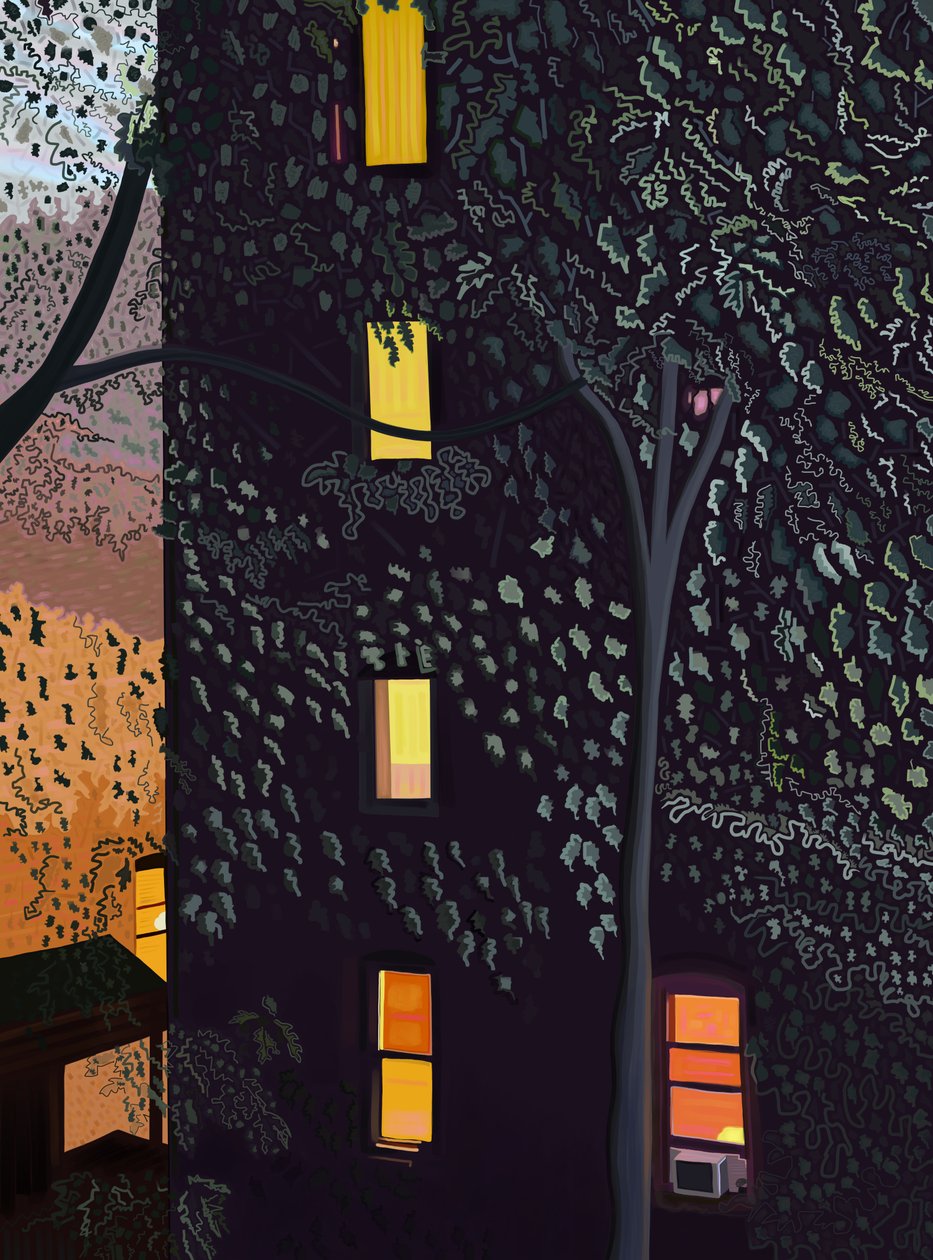 Traseiras de edifícios à noite Brooklyn (arte digital) de Evan Sklar