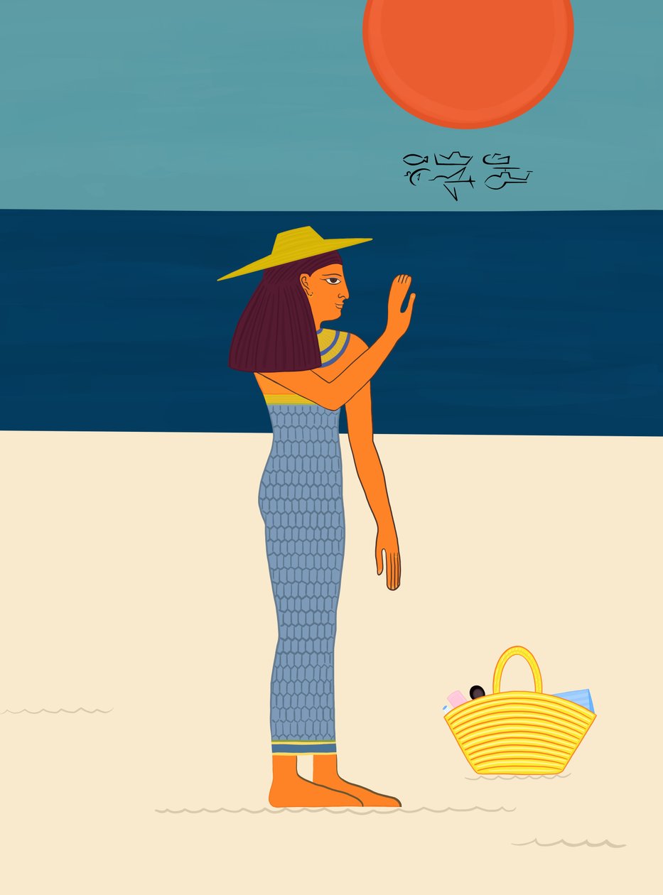 Dia de praia com hieróglifos, c.2020-24 (arte digital) de Evan Sklar