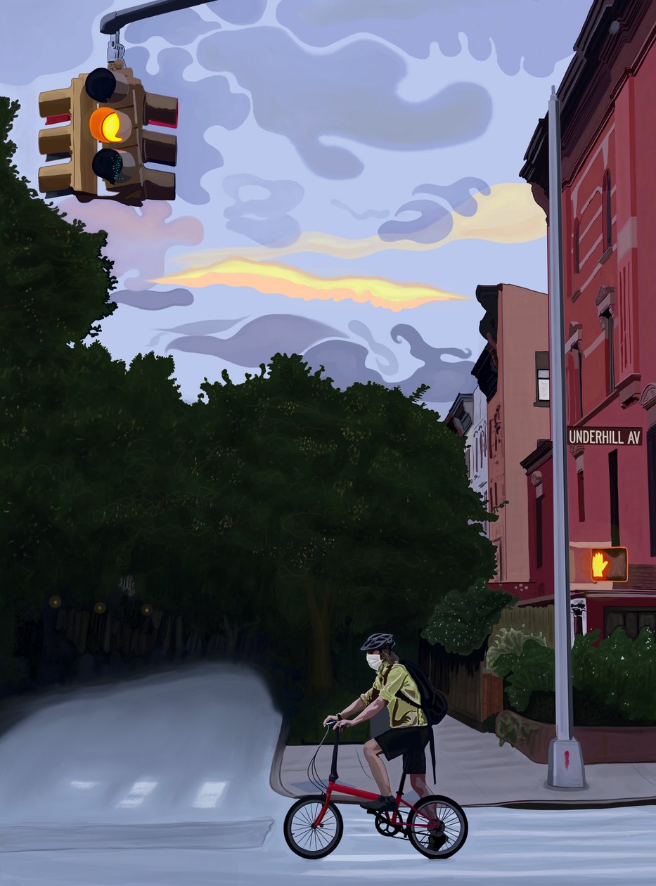 Ciclista na Underhill Avenue, Brooklyn (arte digital) de Evan Sklar