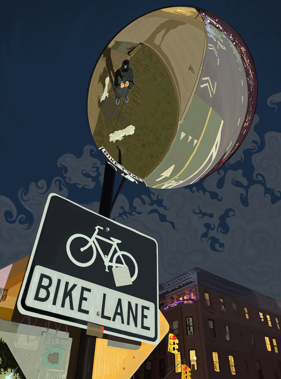 Sinal de ciclovia, Prospect Park (arte digital) de Evan Sklar