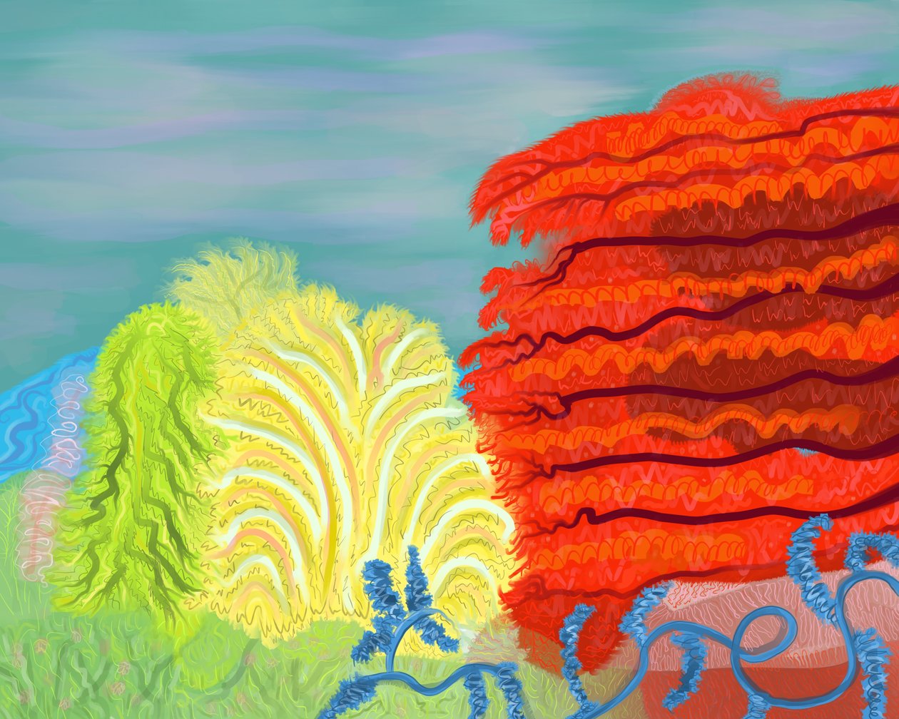 Jardim botânico e árvores (arte digital) de Evan Sklar