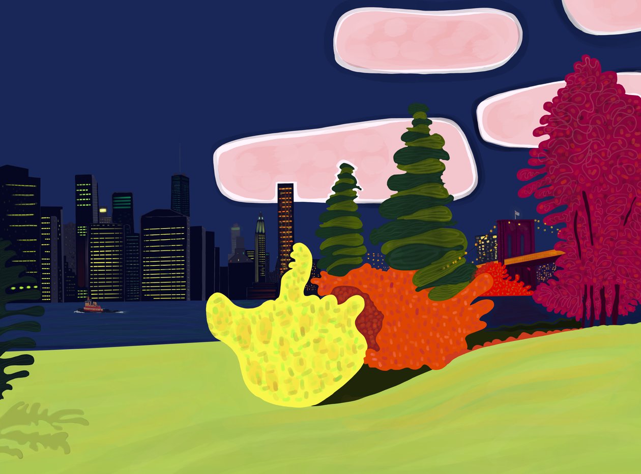 Brooklyn Bridge Park e vista de Lower Manhattan (arte digital) de Evan Sklar