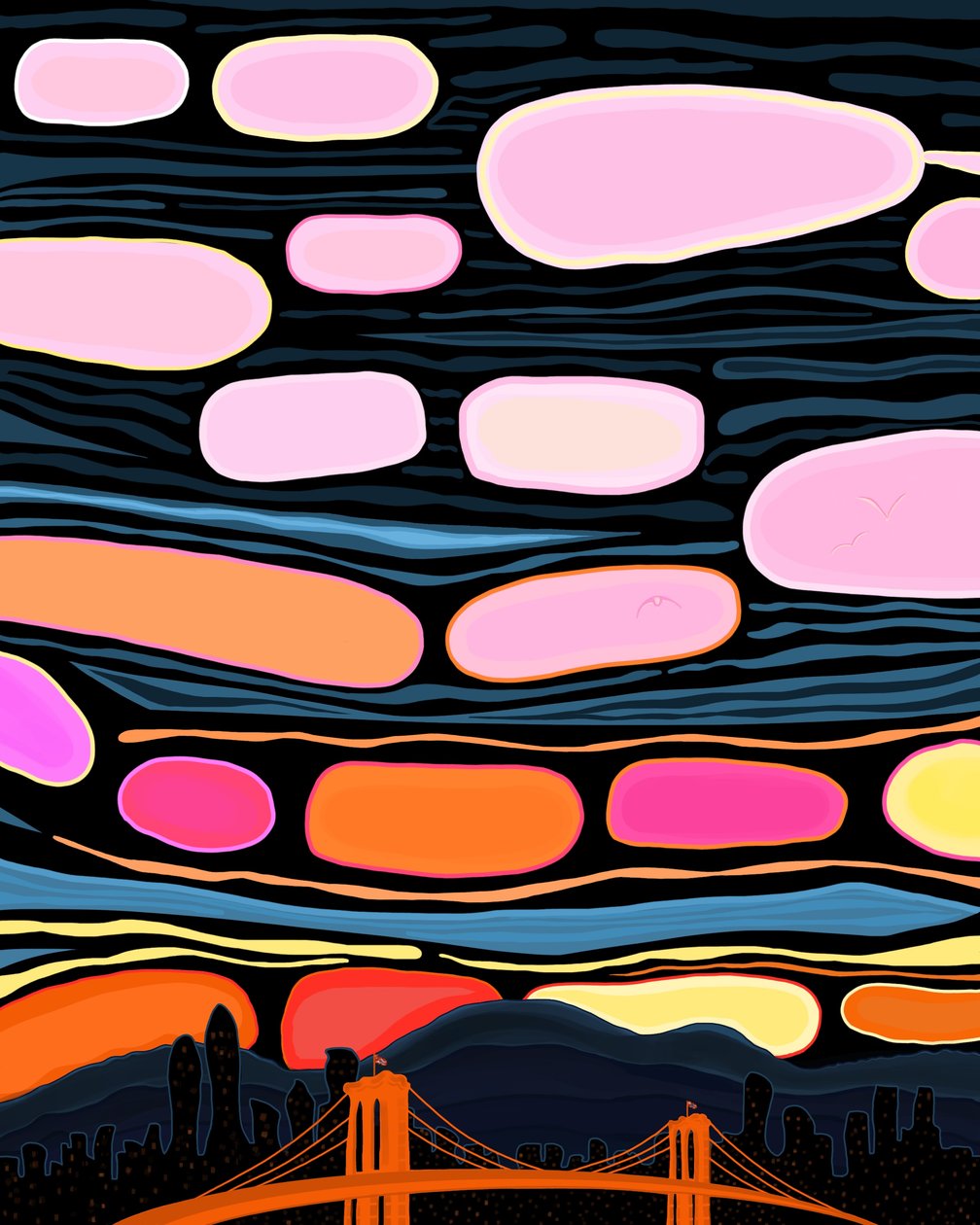 Ponte de Brooklyn e nuvens (arte digital) de Evan Sklar