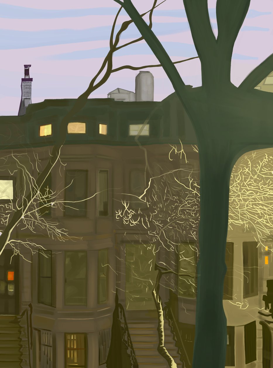 Brownstone à noite (arte digital) de Evan Sklar