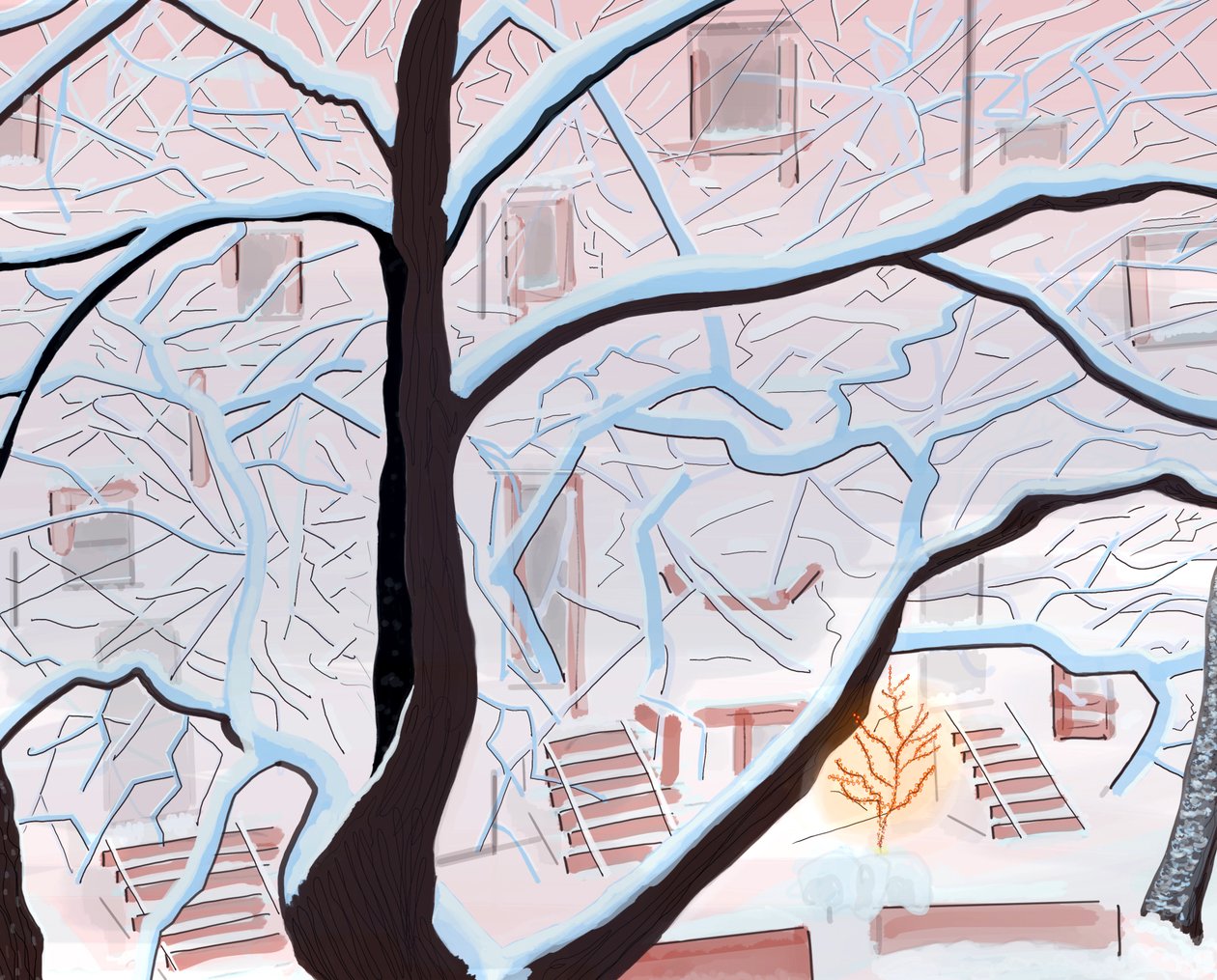 Brownstones na neve, Brooklyn (arte digital) de Evan Sklar
