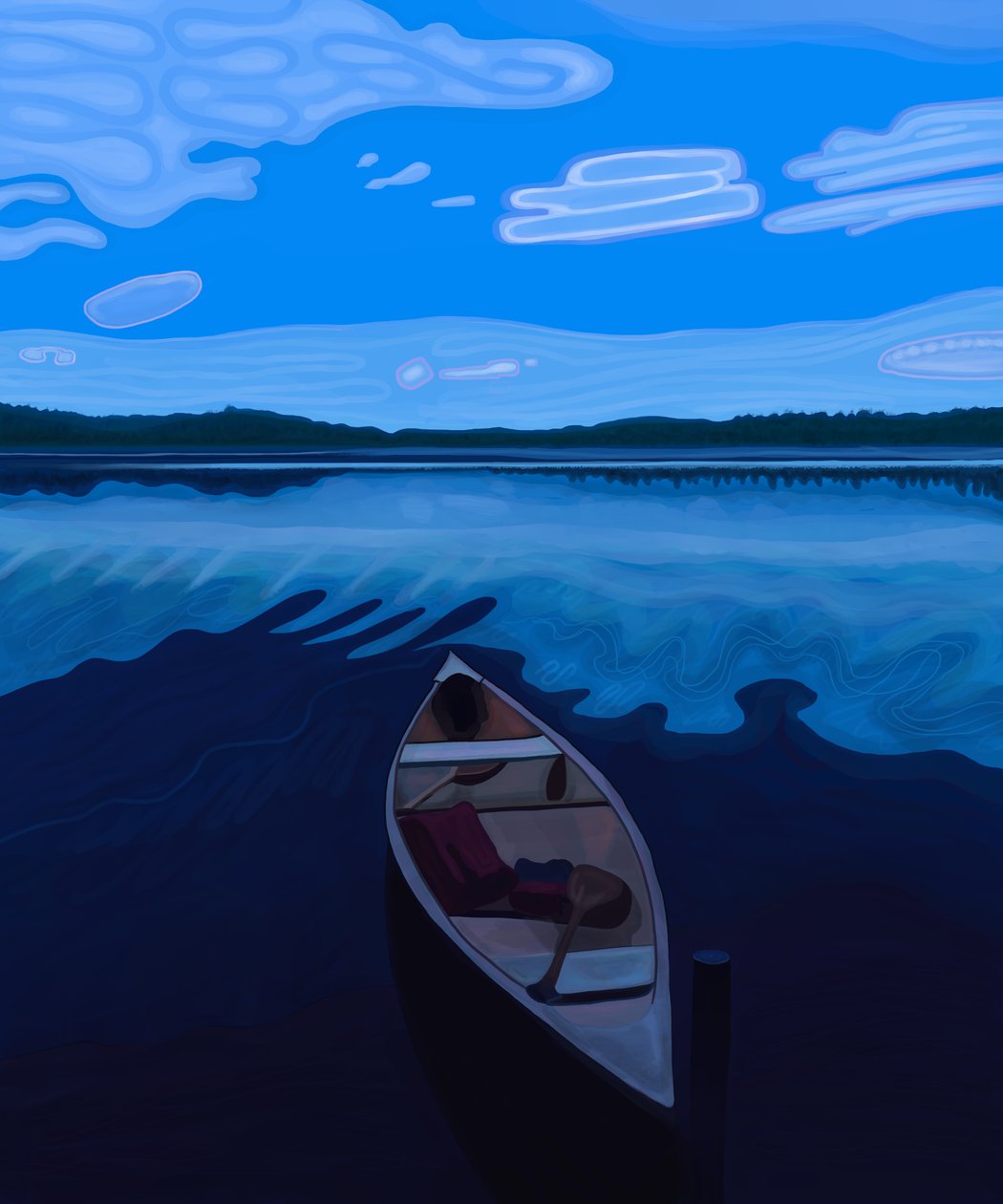 Canoa no lago do Maine ao anoitecer (arte digital) de Evan Sklar