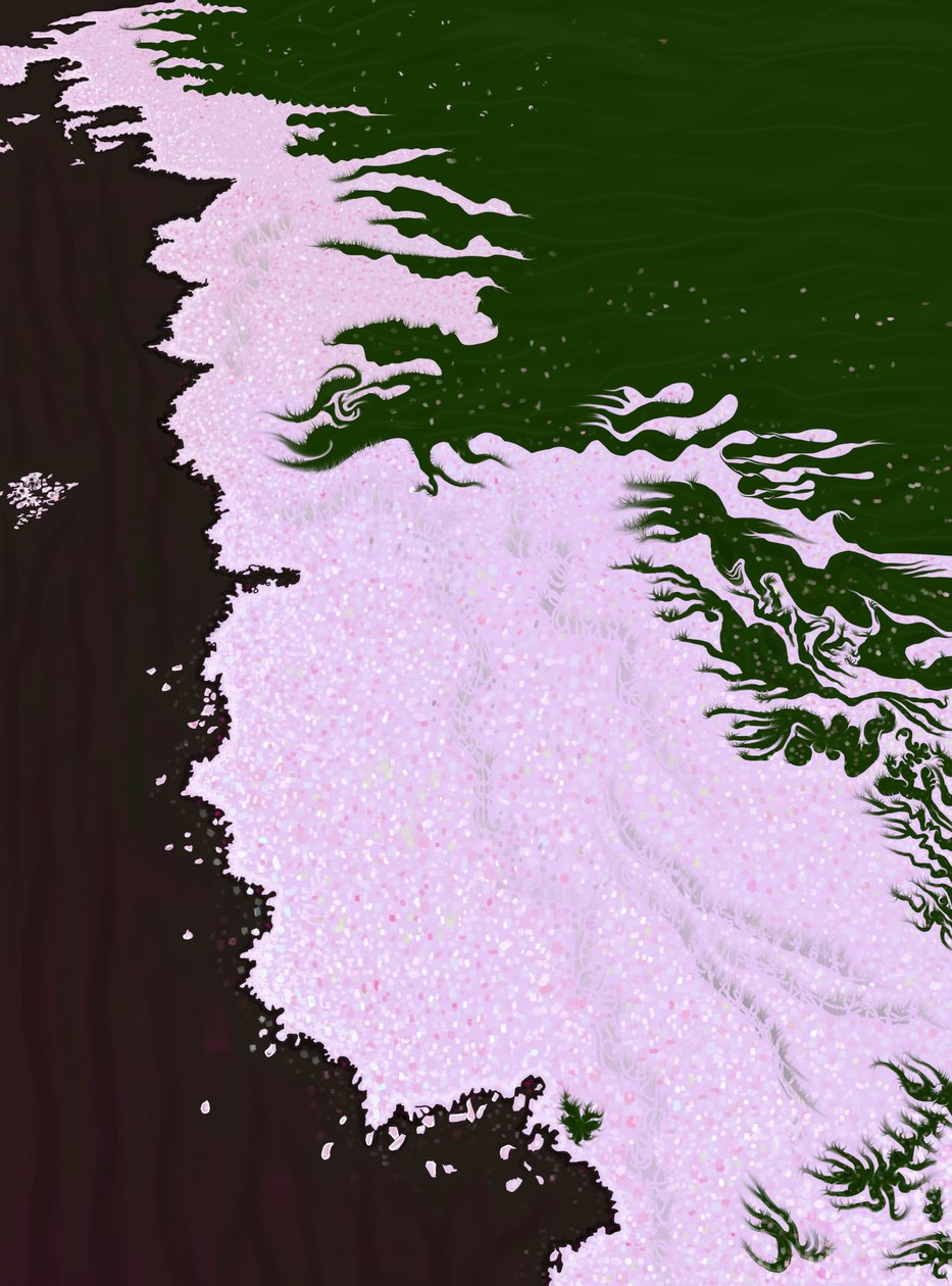 Pétalas de cerejeira em flor no chão (arte digital) de Evan Sklar