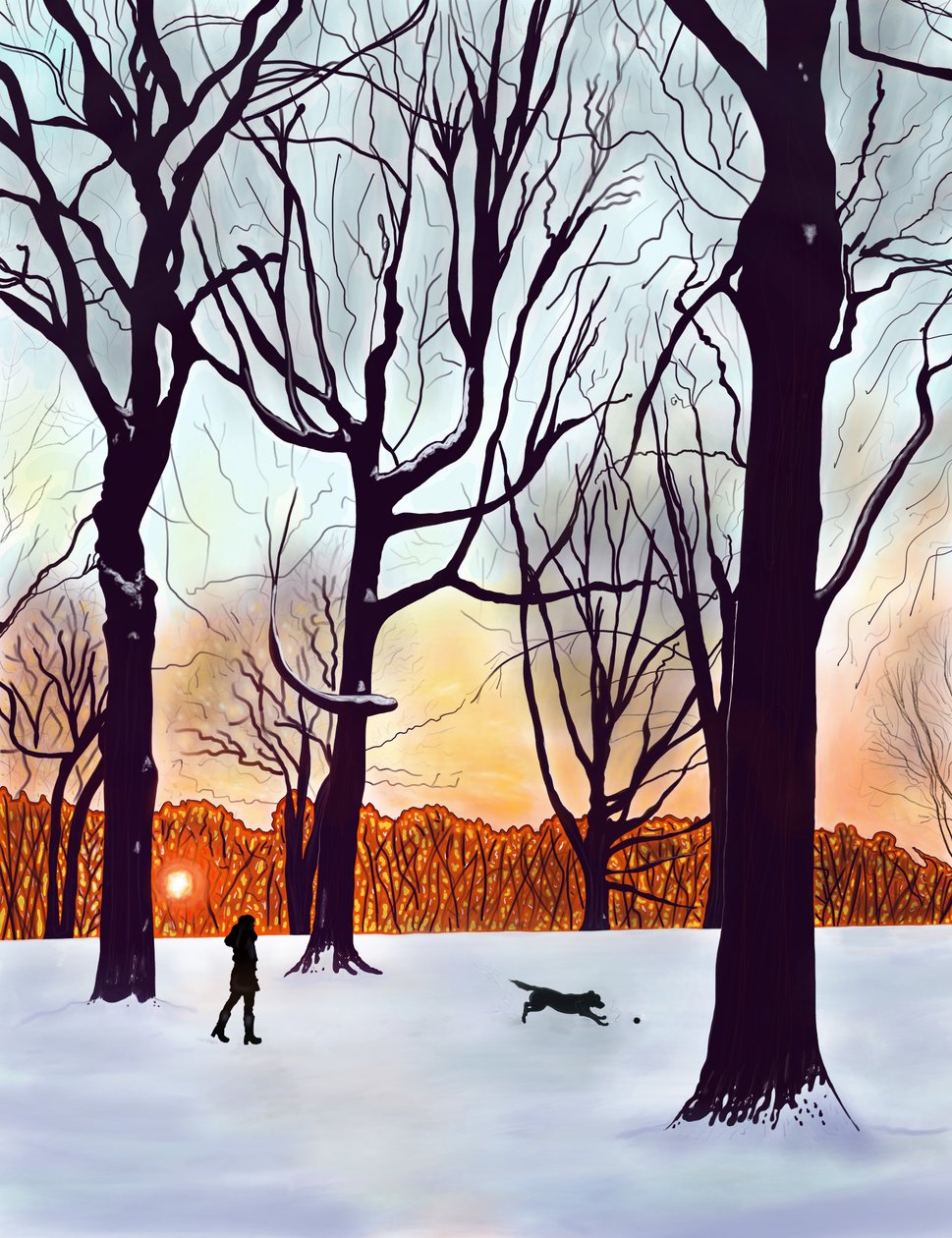 Cão na neve, Brooklyn (arte digital) de Evan Sklar