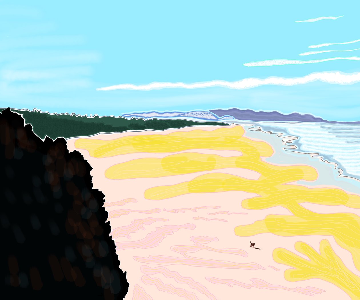 Cão na praia, Cliff House, São Francisco (arte digital) de Evan Sklar