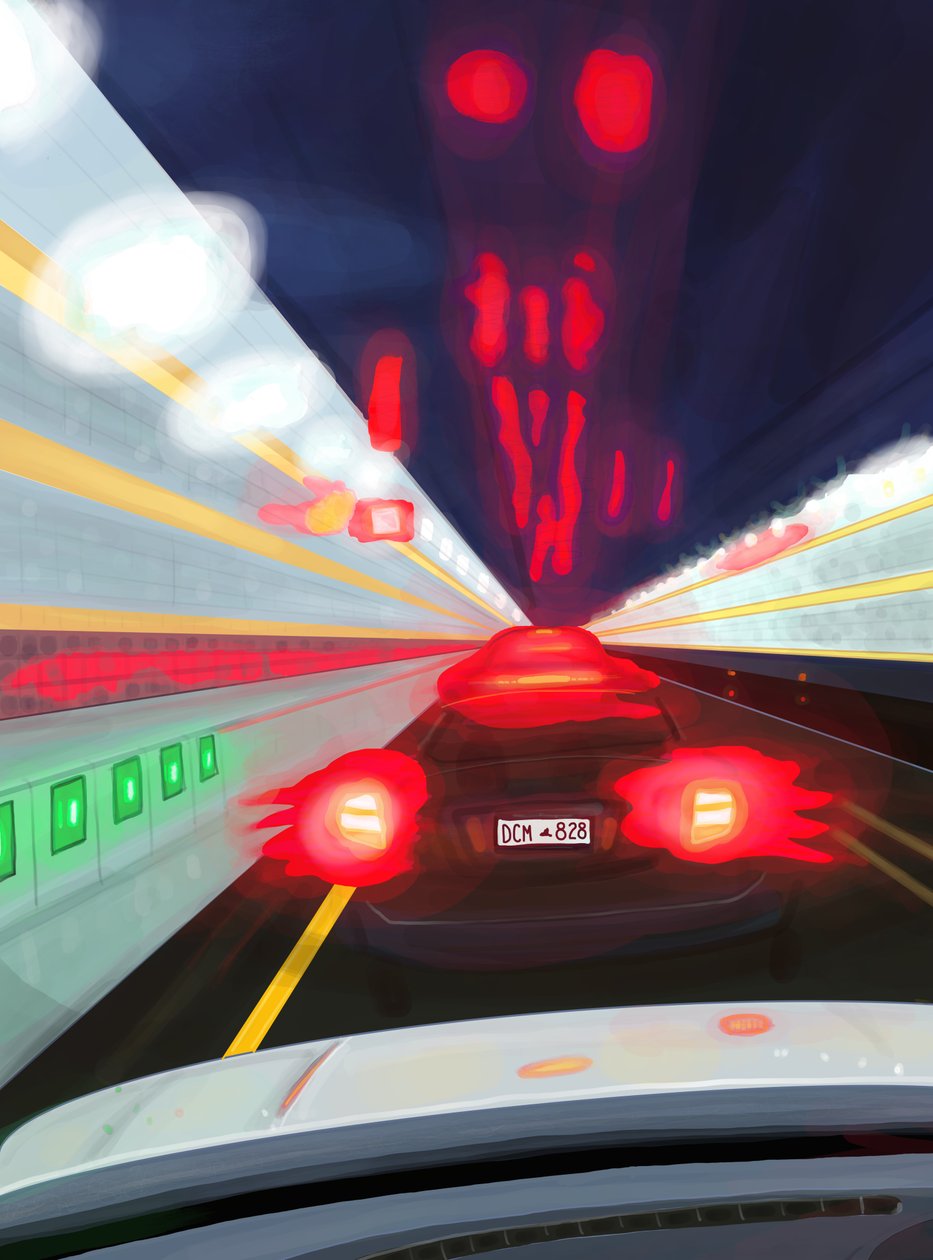 Conduzir no túnel de Midtown à noite (arte digital) de Evan Sklar