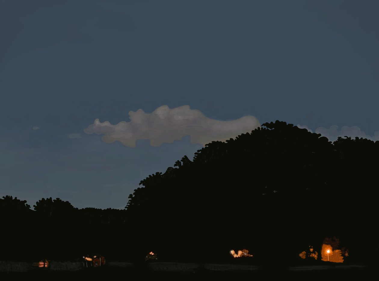 Campo e céu ao crepúsculo, parque Prospekt, Brooklyn (arte digital) de Evan Sklar