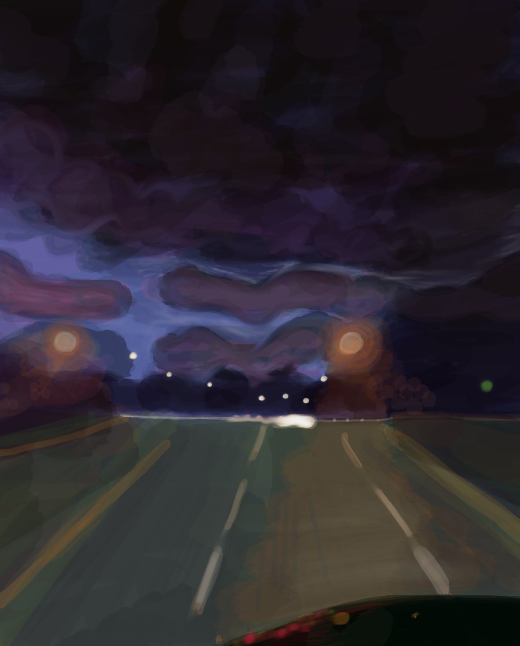 Highway At Night, 2016 (desenhado à mão num iPad com um lápis Apple) de Evan Sklar