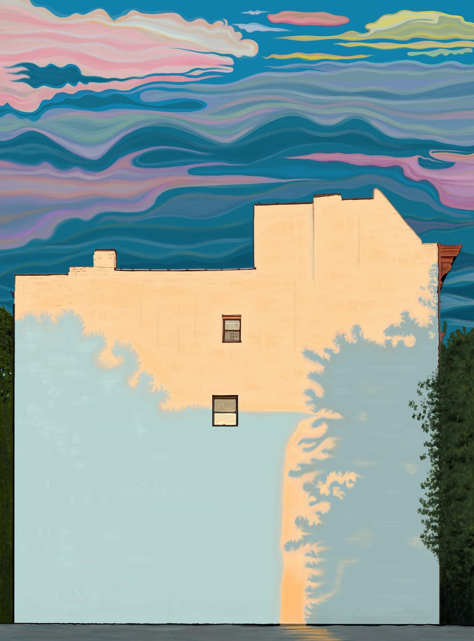 Casa e sombras de árvores (arte digital) de Evan Sklar