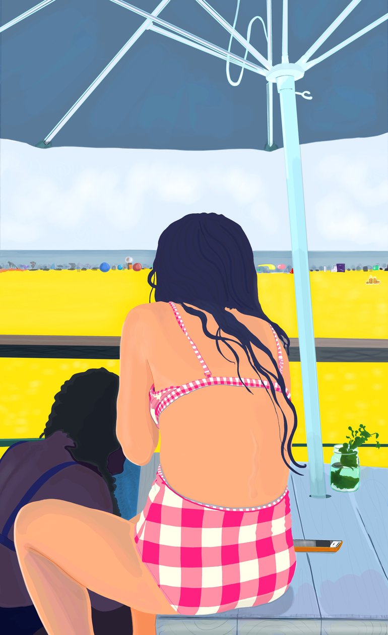 Magenta Gingham em Rockaway Beach (arte digital) de Evan Sklar