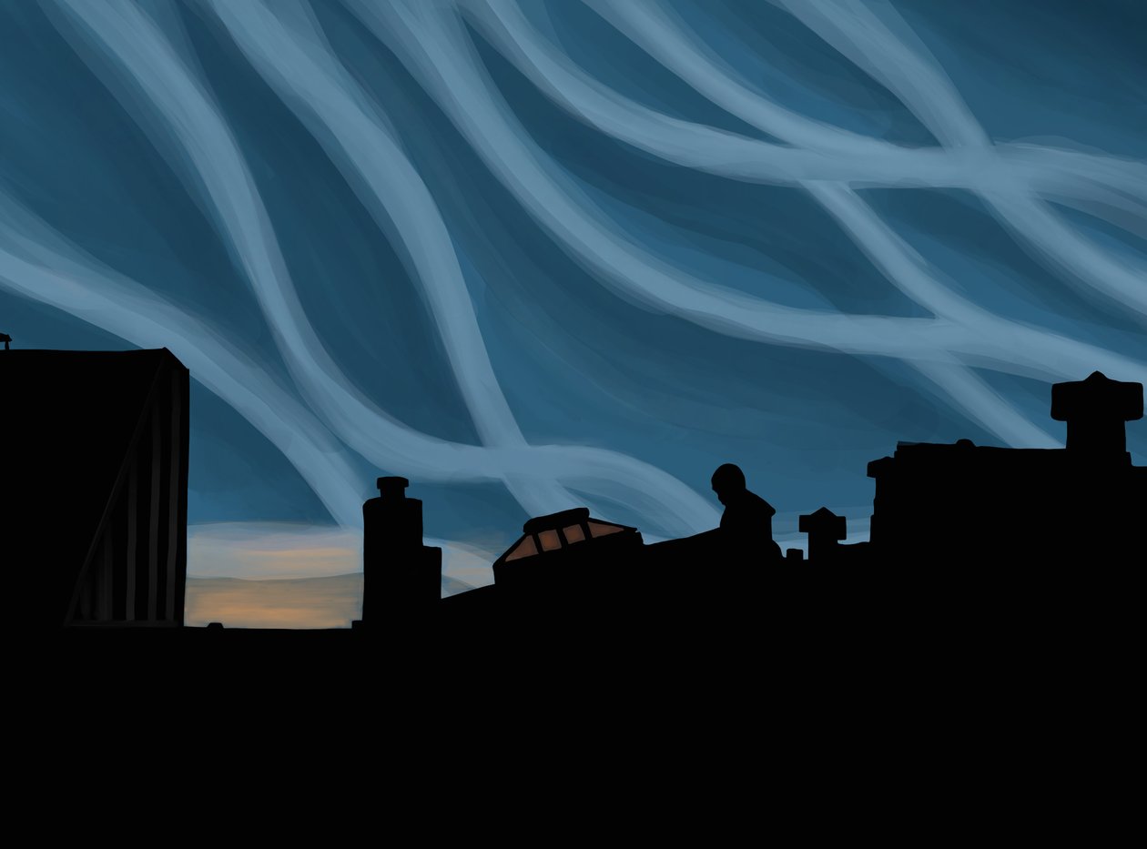 Homem no telhado de Brooklyn (arte digital) de Evan Sklar