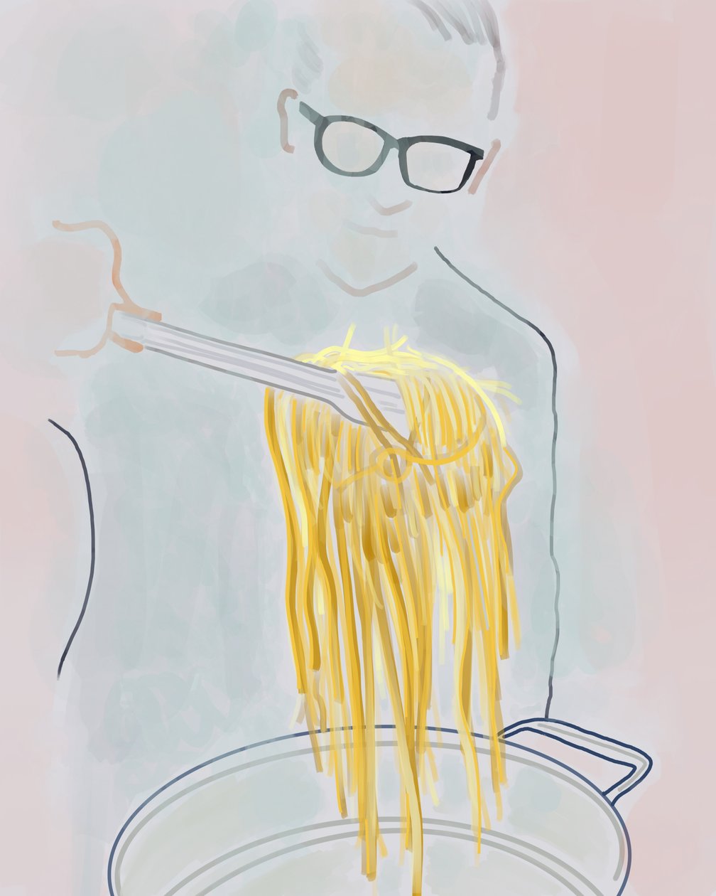 Homem a tirar massa de uma panela, Brooklyn (arte digital) de Evan Sklar