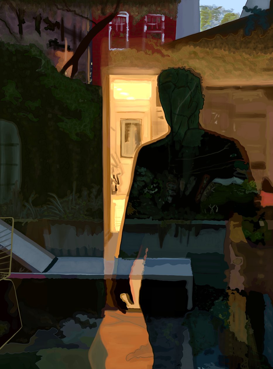 Homem refletido numa janela ao amanhecer, Brooklyn (arte digital) de Evan Sklar
