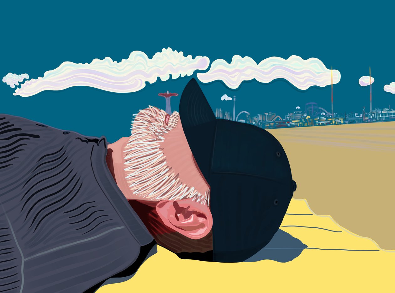 Homem com barba na praia de Coney Island (arte digital) de Evan Sklar