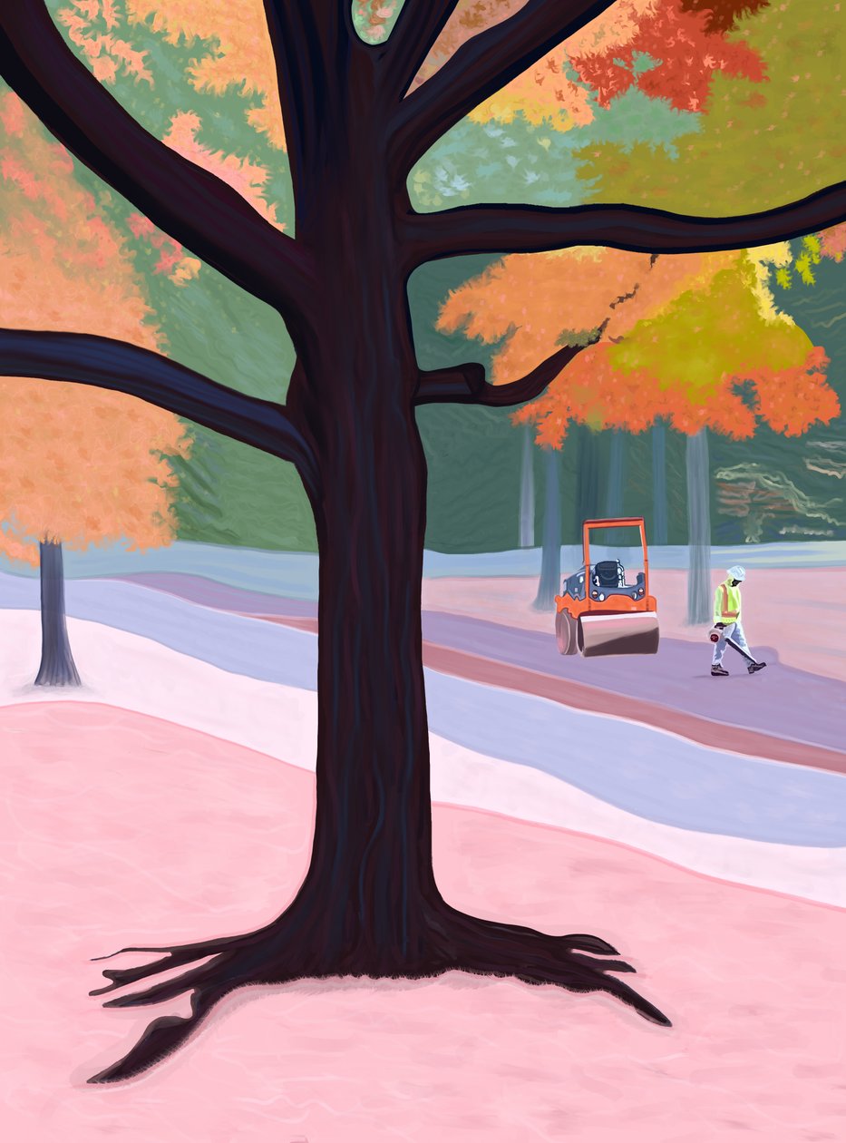 Homem com um soprador de folhas, 2025 (arte digital) de Evan Sklar